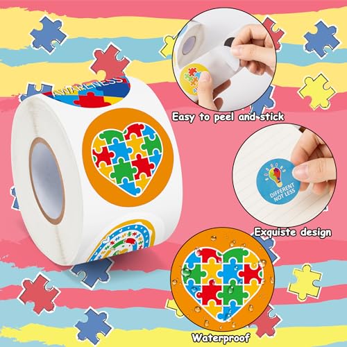 Save $1 on 1000 Autism Awareness Stickers - 2 Rolls - Image 3