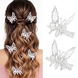 BARTOSI Moving Butterfly Hair Clips Silver Metal Butterfly Hair Accessories for Women and Girls (Pack of 2)
