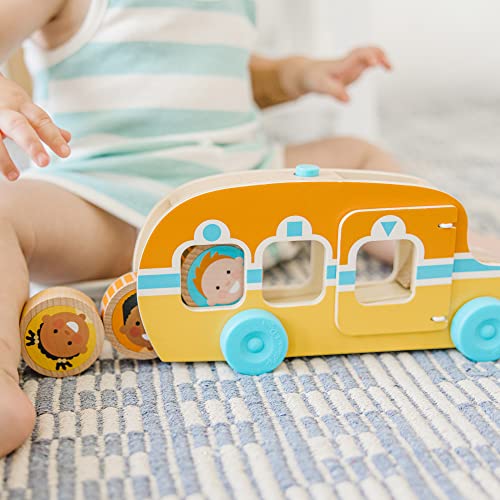 Image of Melissa & Doug GO Tots Wooden Roll & Ride Bus with 3 Disks School Bus Toys for Babies and Toddlers - FSC-Certified Materials