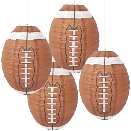 DECYOOL 4PCS Football Paper Lanterns Hanging Football Decoration Ball Lantern Table Centerpieces for Sports Creative Football Party Birthday Classroom Supply Decorations