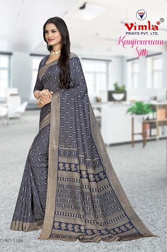 Image of Vimla Women's Kanjivaram Silk Uniform Saree and Unstitched Blouse Piece | Office School Uniform Saree For Women | Sari for Women