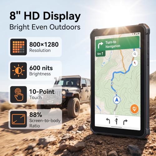 Image of RT3 Pro Rugged Android 14 Tablet, 8 Inch, 4GB+128GB, IP68 /IP69K Waterproof, 4G LTE Dual SIM, 600 Nits, GPS, NFC, 5150mAh, Orange