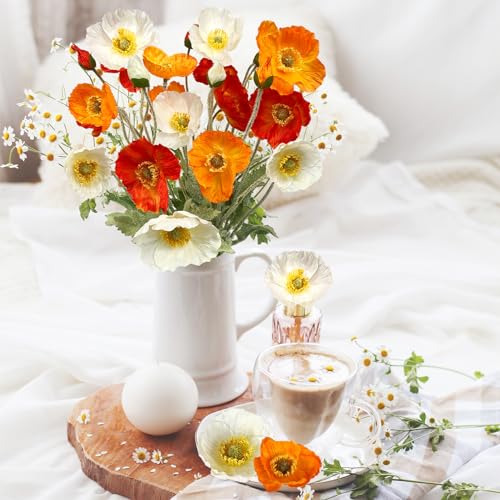 Horsqk 00123 Artificial Flowers 6Pcs Artificial Poppy Silk Flowers thumb #2