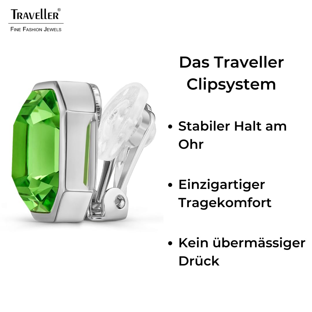 Traveller Ohrclip - Damen - Silberfarben - Kristall - Grün/Peridot - 12x10 mm - Platiniert - 14x12mm - 157788