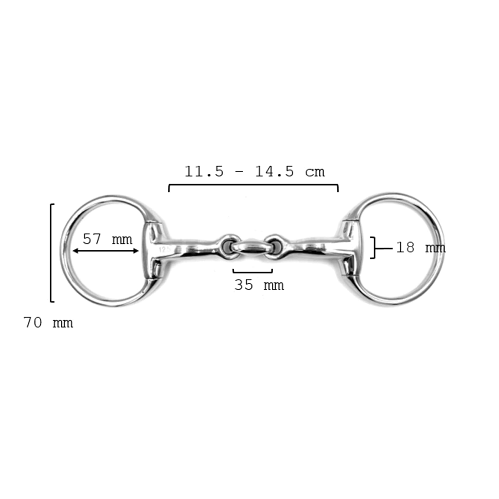 ES0085 Gebiss ErgoBit Olivenkopfgebiss Olivenkopftrense Doppelt Gebrochen aus Edelstahl Ringdurchmesser 70 mm Gebissstärke 16 mm (13.5 cm)