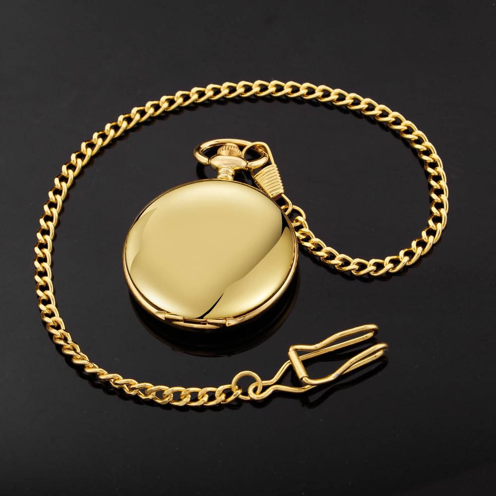 Reloj de bolsillo mecánico con números arábigos luminosos con cadena y caja, el mejor regalo (dorado), dorado-08, Regalo