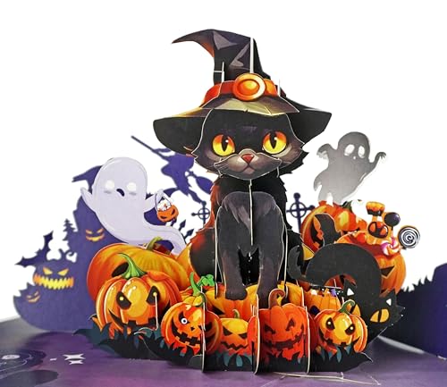 CUTPOPUP Cute Cat, Carte d'Halloween pop-up, Carte de vœux d'Halloween 3D HalloweenSD216.2FR1520