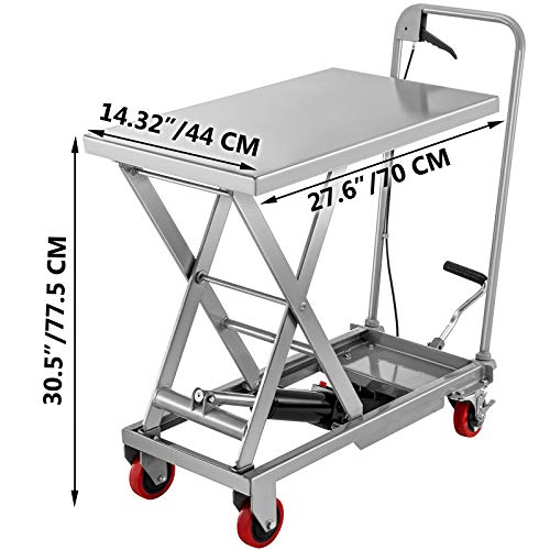 BestEquip Hydraulic Scissor 500LBS Capacity, Cart Lift Table Cart 28.5-Inch Lifting Height, Manual Scissor Lift Table w/ 4 Wheels and Foot Pump, Elevating Hydraulic Cart for Material Handling, in Grey