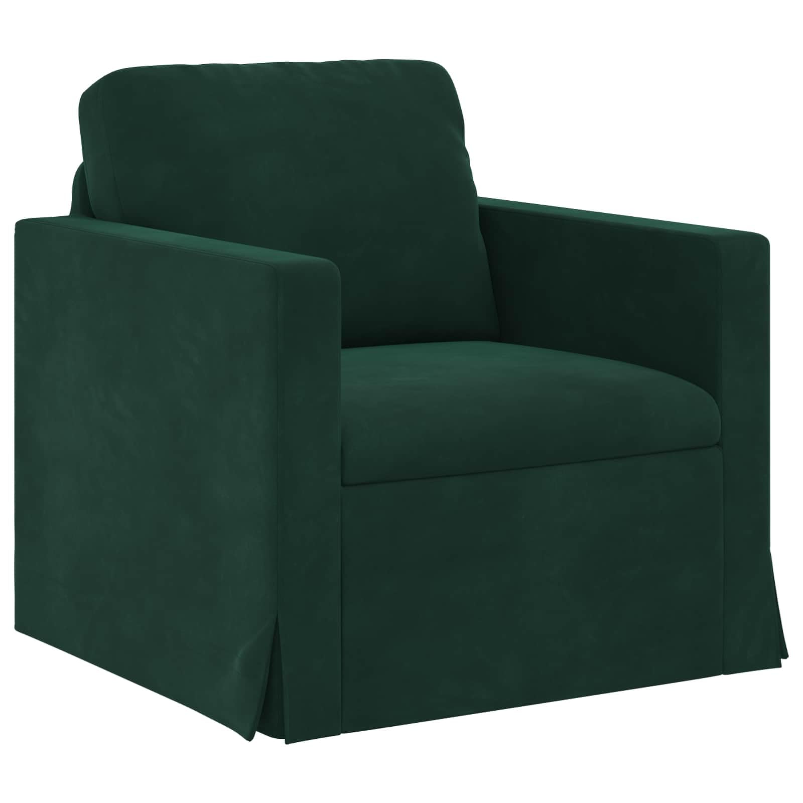 Set di 2 divani in velluto verde scuro con robusta struttura in metallo, imbottito, 138 x 78 x 80 cm, con braccioli e cuscino, per soggiorno e camera degli ospiti