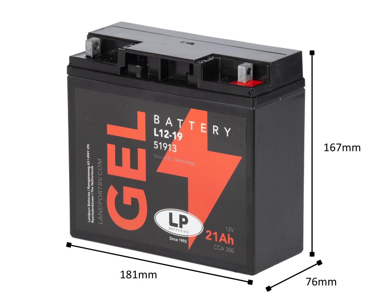 Motorrad Gel Batterie MG G19-12 DIN 51913 | kompatibel mit BMW R 90 S, R850 R Roadster, Ducati SD 900 Darmah; Maße 181 × 76 × 167 mm, wartungsfrei, 300 A Kaltstartstrom