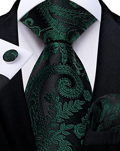 Image of DiBanGu Silk Zipper Ties for Men,Paisley Solid Plaid Pre-tied Tie and Pocket Square Cufflinks Set Formal Adjustable Necktie