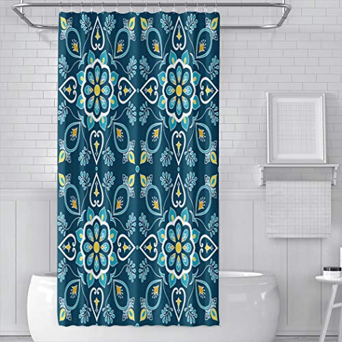 Salleing Home Decoration Shower Curtain Mexican Tile Baroque Floral Waterproof Stall Bathroom Curtain 48W x 72L Inches (Set with Hooks)