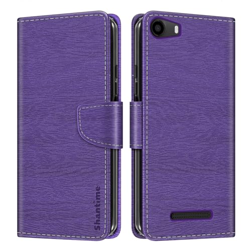 Étui Portefeuille en Cuir PU à Rayures Compatible avec Wiko Lenny 2, Coque Fine avec Rabat Magnétique, Emplacements Cartes et Support (Violet)