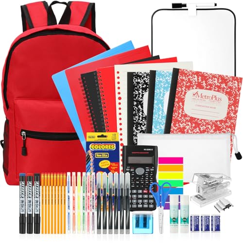 Gilprop 52 Pcs Middle and High School Supplies Kit with Backpack, Back to School Supplies Bag Set College Bundle Essential Stuff Bulk Stapler Notebook Calculator for Senior Student Teen(Red)