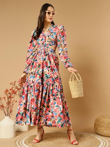 Kzully Women's Rayon A-Line Maxi Dress (Sfs_2001_Blue_Rose_M_Print