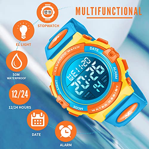 Image of Kids Watch,Boys Watch for 3-15 Year Old Boys,Digital Sport Outdoor Multifunctional Chronograph LED 50 M Waterproof Alarm Calendar Analog Watch for Children with Silicone Band,Kids Gift
