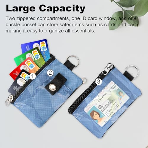 Image of Minimalist RFID Wallet with Lanyard, Multi-functional ID Case with 2 Zipper Pockets and Key Chain for Men and Women, Tactical Badge Pouch Cards Holder, Coin Purse for Travel Sports - Two-Tone