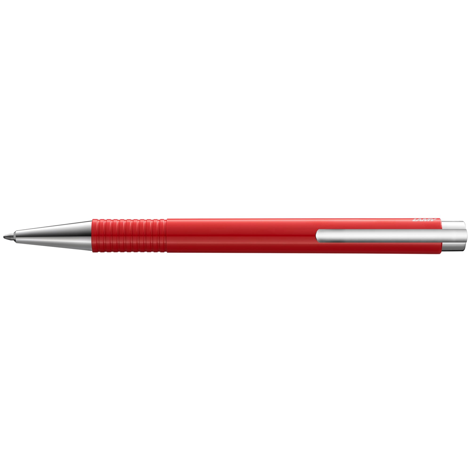 LAMY Logo M+ długopis 204 z odpornego na pęknięcia tworzywa sztucznego w kolorze czerwonym z chromowaną końcówką i przyciskiem, w zestawie wkład o dużej pojemności Lamy M 16 szerokość kreski M w