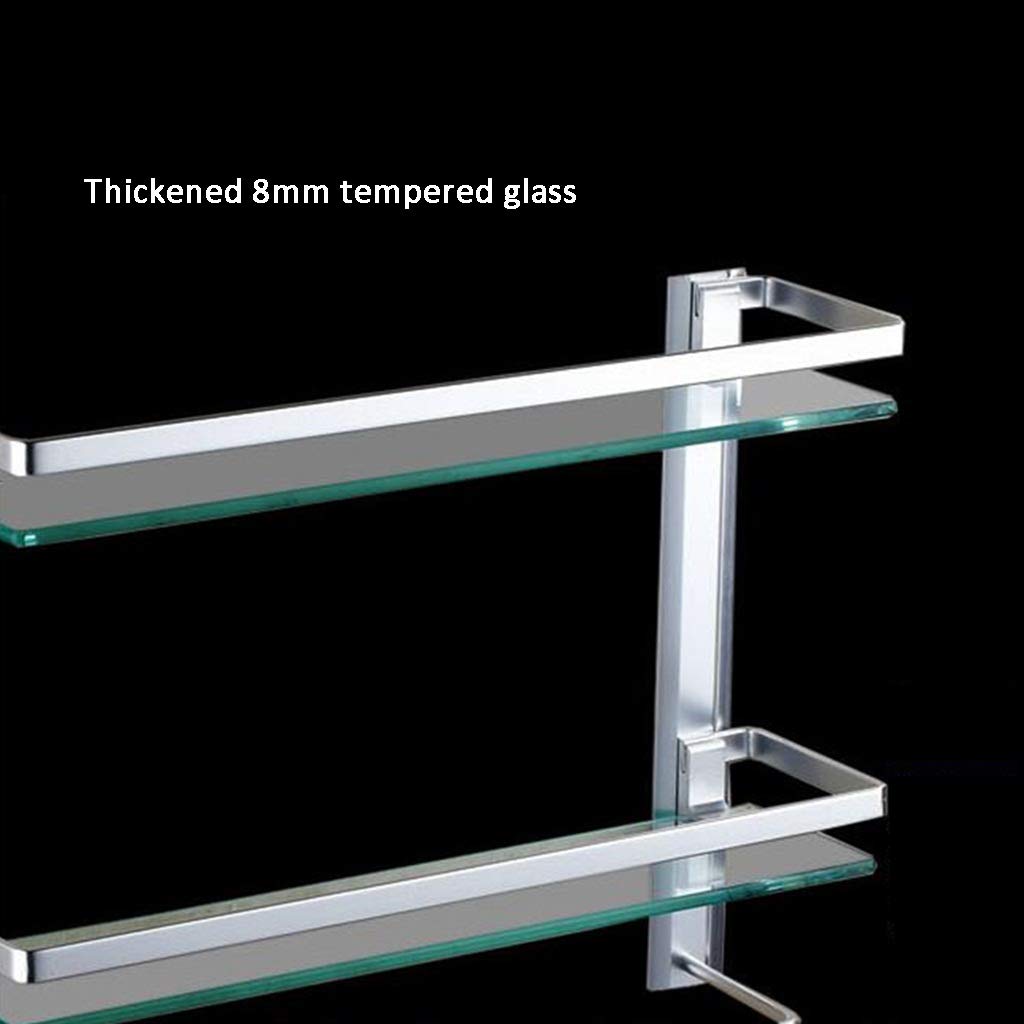 Estantes de baño de 2 Niveles Cesta de baño Estante de Almacenamiento Vidrio Templado Grueso Aluminio Montado en la Pared Estante de Almacenamiento de Cocina Estante de baño de Vidrio (Colo