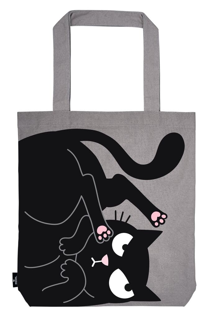 moses. Ed the Cat Shopper Nope 100% Cotton Tote Bag for Shopping, Office or College Bag in Grey with Cat Motif, gray, 39 x 42 cm, Minimal