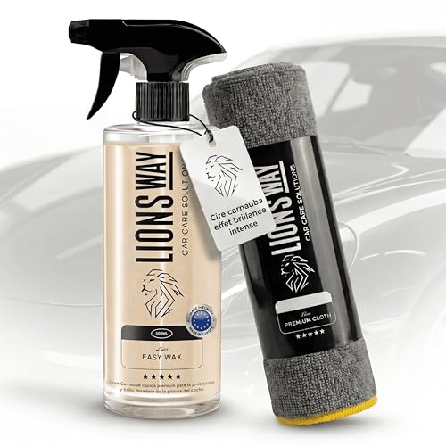 LionsWay Cire de Carnauba 100% Pure pour Voiture & Moto – Traitement Céramique Hydrophobe – Sans Silicone – Cire Liquide Haute Brillance – 500ml +...