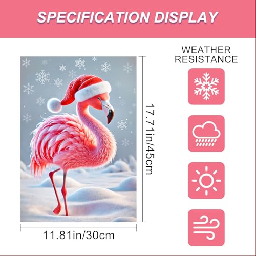 Image of BlissYard Winter Yard Flag Flamingo Red Hat 12x18 Inch Polyester