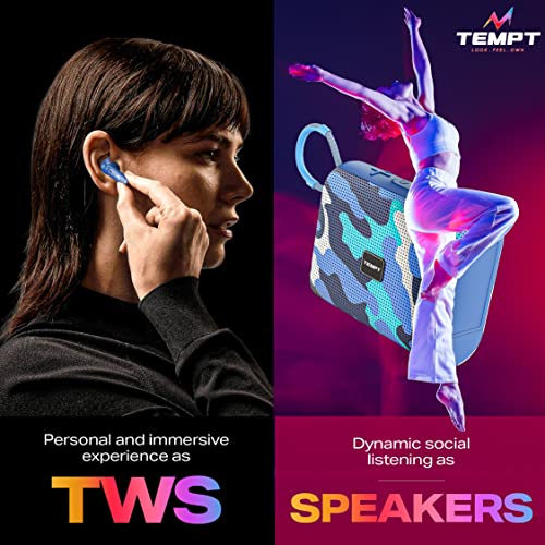 Image of TEMPT Juggler Bluetooth Speaker with in-Built TWS Earbuds, 52mm Wireless Speaker Bass Drivers, 13mm Ear Buds Drivers, Type C Charging Jack, Lightweight & Portable Mini Soundbox, BT V5.3 (Army Blue)