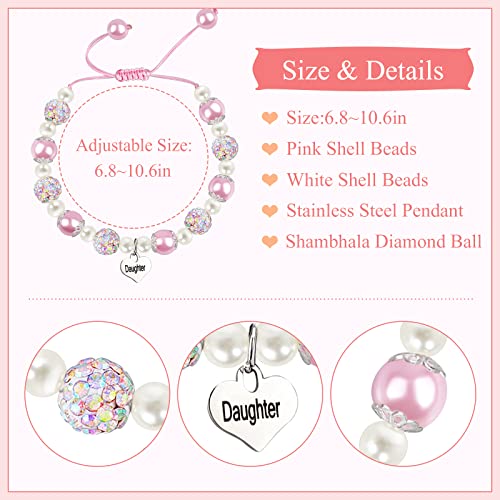 To My Daughter From Parents Bracelet,Pearl Rhinestone Balls Bracelet For Girls,Pink Pearl Charm Bracelets Back To School,Parents To Daughter Bracelet For Christmas Birthday Valentine's Day Gifts #TOP1