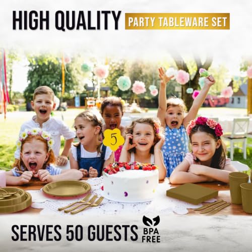 Image of Exquisite 350 Pcs Gold Plates and Napkins Party Supplies Plate Sets