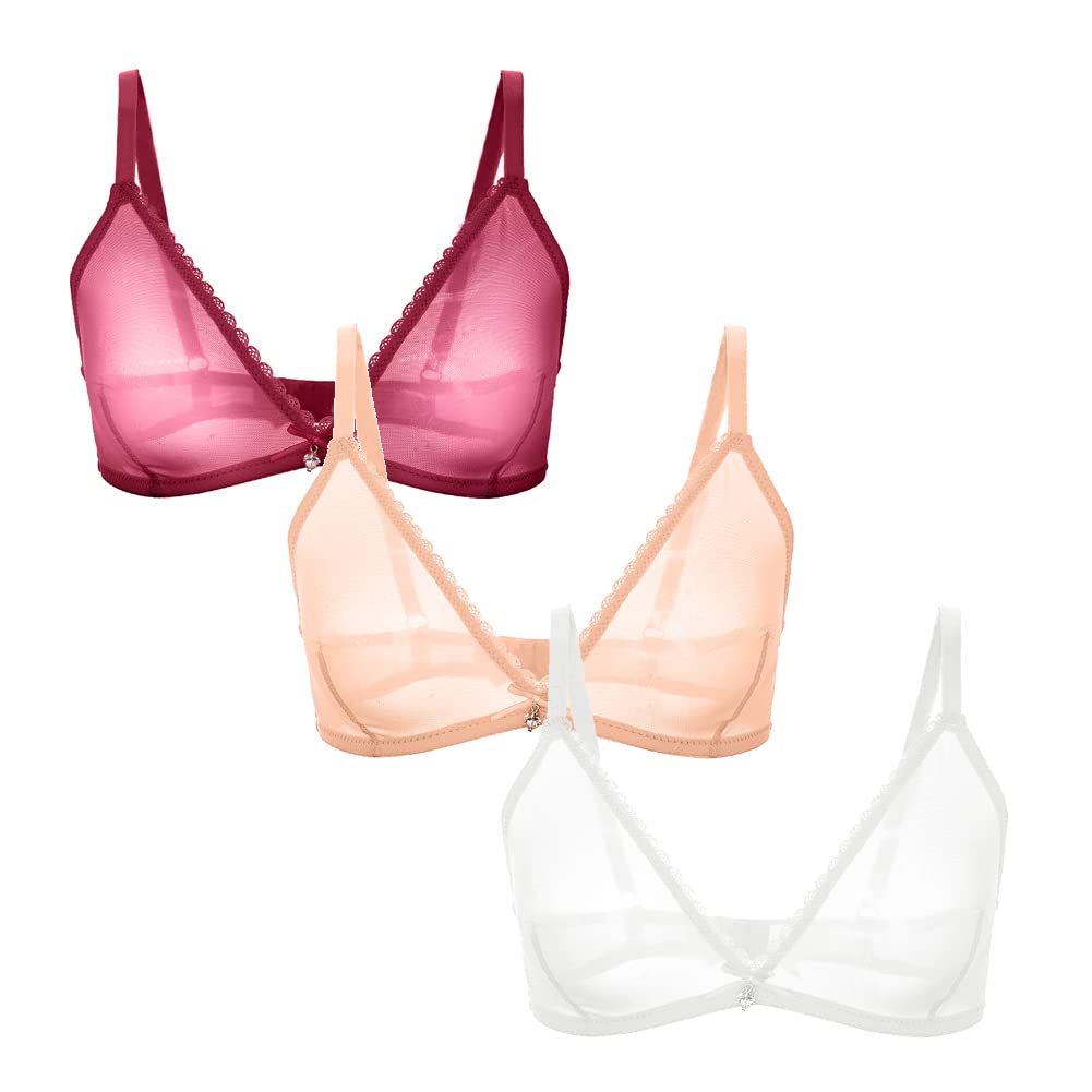 varsmissSee-Through Sexy Mesh Bra 3 Pack Sheer Wireless Unlined Brassiere Breathable