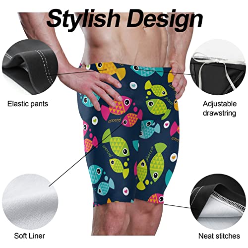 Mens Swim Jammers Cartoon Fish Sea Ocean Quick Dry Athletic Swimsuit4