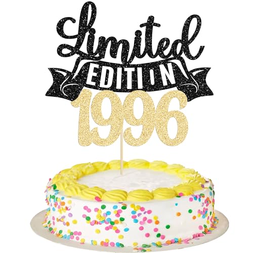 Gyufise 1Pc Limited Edition 1996 Cake Topper Glitter Thirty Happy 30th Birthday Cake Topper Cheers to 30 Years Cake Pick Decoration for 30th Anniversary Party Cake Decorations Supplies Black Gold