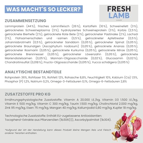JOHN DOG Premium Trockenfutter für Hunde Fresh - Hundefutter trocken getreidefrei mit 80% Fleischanteil - Hundetrockenfutter mit Lamm - aus natürlichen Zutaten - für ausgewachsene Hunde 3kg