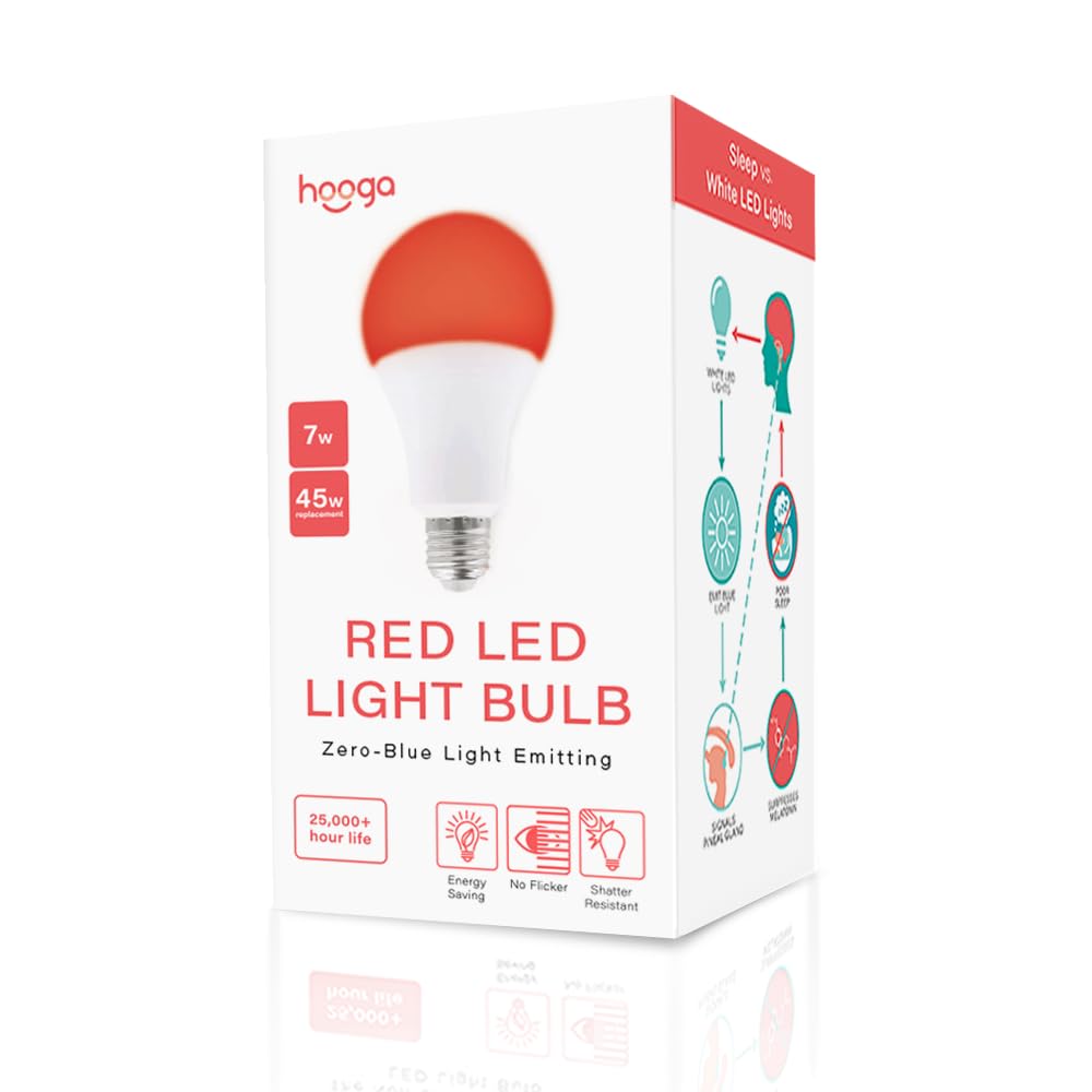 Hooga Sleep Light Bulb - Blue Light Blocking Red Night Light, 625nm for Healthy Sleep - Baby Nursery, 7W LED, 45W Replacement Single
