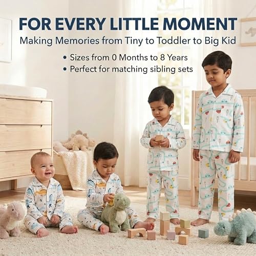 Image of The Mom Store Kids Cotton Night Suit for Boys and Girls | Soft Breathable Night Dress for Kids Boys and Girls | Printed Nightsuit Pajama Set | Comfortable All-Season Sleepwear for Daily Use