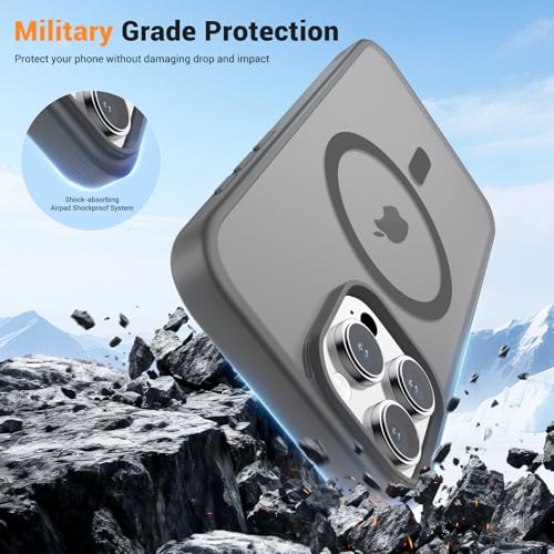 vnnink for iPhone 16 Pro Max Case,Magnetic Matte Military Grade Drop Protection Translucent Cell Phone Cover - Slim Rugged Durable Shockproof Bumper Case-Gray - image 5