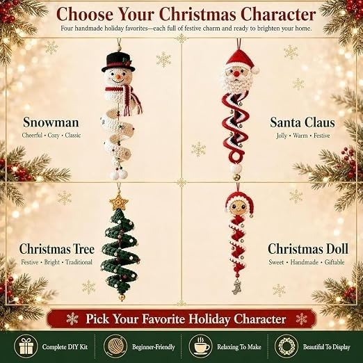 Kit De Crochet Navideño for Principiantes Conjunto De Adornos De Bricolaje | Crea decoraciones de Papá Noel, árboles y muñecos de nieve: regalo artesanal perfecto for adultos y niños(F1)