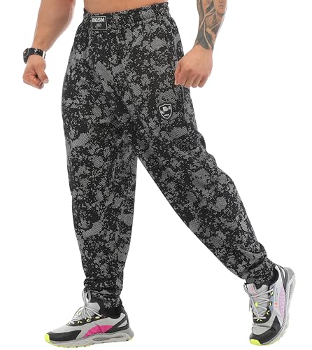 Big SAM Sportswear Company Men's Baggy Sweatpants with Pockets, Oldschool Loose Fit Gym Pants, Technic Camouflage, Small