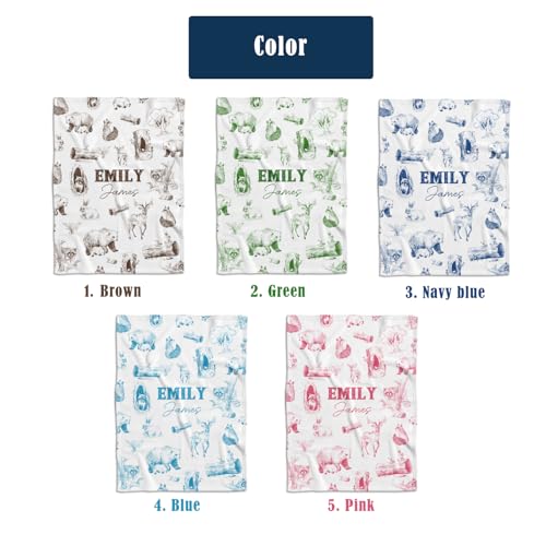 Image of Personalized Baby Blanket for Boys Girls, Custom Name Color and Sizes, Woodland Animals Baby Blankets for Son Daughter, Super Soft Fleece Blanket, Lightweight Bed Throw Nursery Blanket