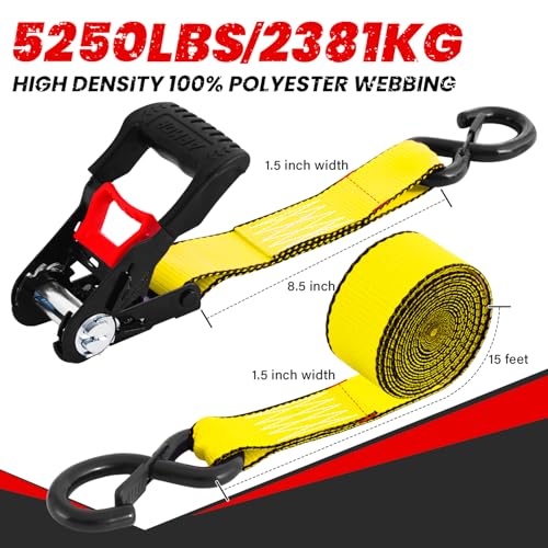 Image of Retractable Ratchet Straps 4 Pack, 1.5 inch x 15' Motorcycle Tie Down Straps