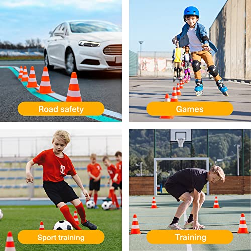 Bramble 12er-Set Pylonen 23 cm Orange-Weiß - Sportkegel Verkehrshütchen Markierungskegel - Auch als Spielkegel für Kinder
