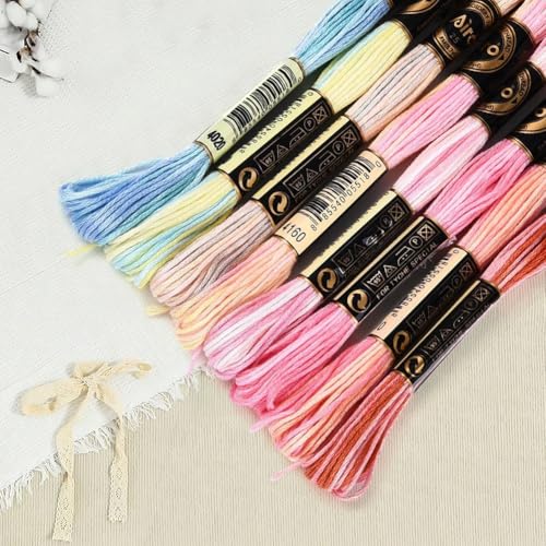 Image of 8 Skeins 70 Yards 6 Ply Variegated Cross Stitch Floss Polyester Gradient Embroidery Thread Colorful Friendship Bracelet String Yarn Bulk for Sewing Making Jewelry Needlecraft Knitting DIY
