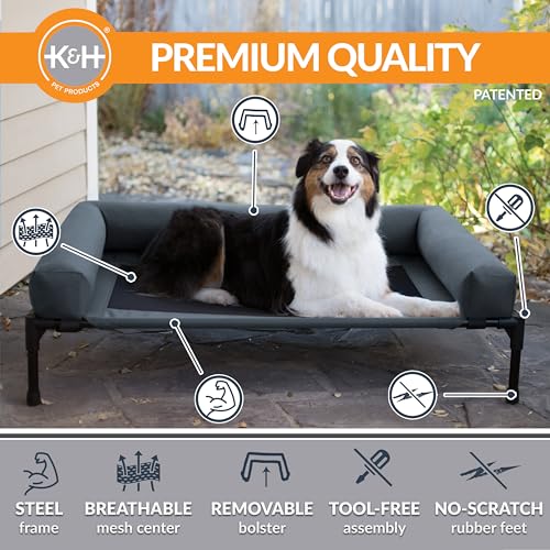 KH-Pet-Products-Bolster-Dog-Cot-Cooling-Indoor-Outdoor-Elevated-Cot-Hammock-Dog-Bed-with-Removable-Washable-Bolsters-Washable-Mesh-Cover-Raised-Metal-Frame-Large-42-X-30in-Charcoal KH Pet Products Bolster Dog Cot Cooling Indoor Outdoor Elevated Cot Hammock Dog Bed with Removable Washable Bolsters Washable Mesh Cover Raised Metal Frame Large 42 X 30in Charcoal