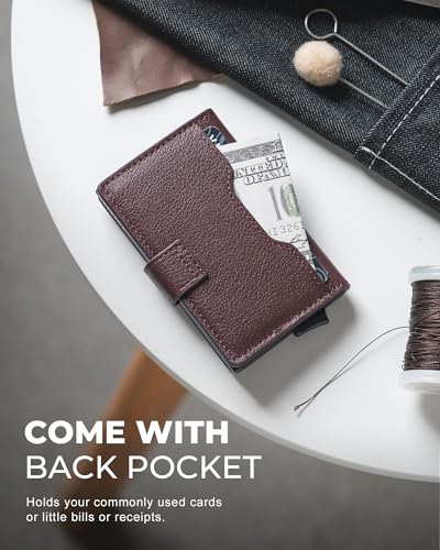 Image of VULKIT Slim Bifold Pop up Wallet Minimalist Leather Card Holder RFID Blocking Metal Card Case with ID Window for Women | with Leather Slots
