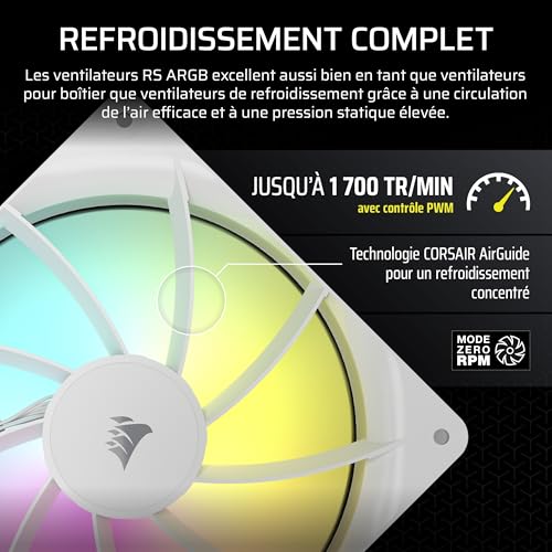 CORSAIR RS140 ARGB 140mm Ventilateurs PWM – Connexion Daisy-Chain – Faible Bruit – Roulement à Dôme Magnétique – Paquet Double – Blanc