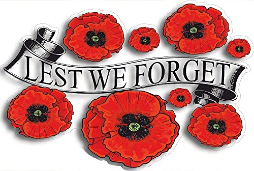 2PCS Lest We Forget Poppy Banner Through The Center Flower Decals Car Self Adhesive Stickers Remembrance Day Poppy Window Sticker Graphics Wall Window Decorations Art Eco-Friendly and Waterproof