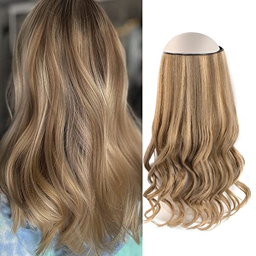 Oreola 20 Inch Wire Human Hair Extensions Chestnut Brown with Dark Dirty Blonde Highlights #P6/12 Invisible Wire Hair Extensions Secret Fish Line Layered Hairpiece, 120 Gram