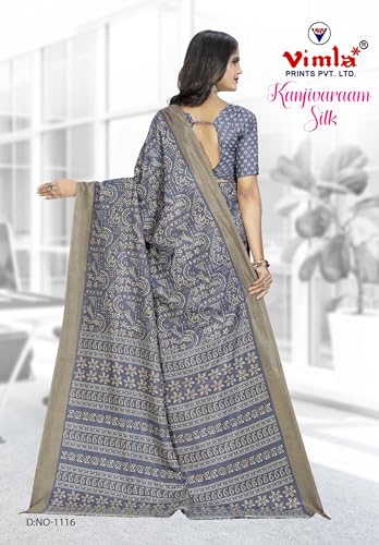Image of Vimla Women's Kanjivaram Silk Uniform Saree and Unstitched Blouse Piece | Office School Uniform Saree For Women | Sari for Women