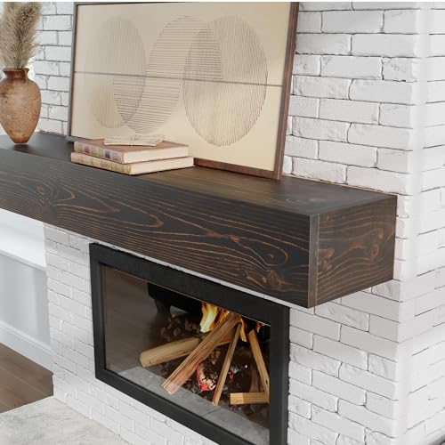 Image of Fireplace Mantel - Floating Mantel Shelf, Wood Mantels for Over Fireplace, Wall-Mounted Mantels, Weight Capacity 60lbs, 48 X 9 X 6 inch, Walnut