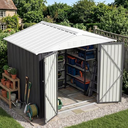 Image of Patiowell 8x6 FT Storage Shed with Floor Frame, Outdoor Metal Large Sheds